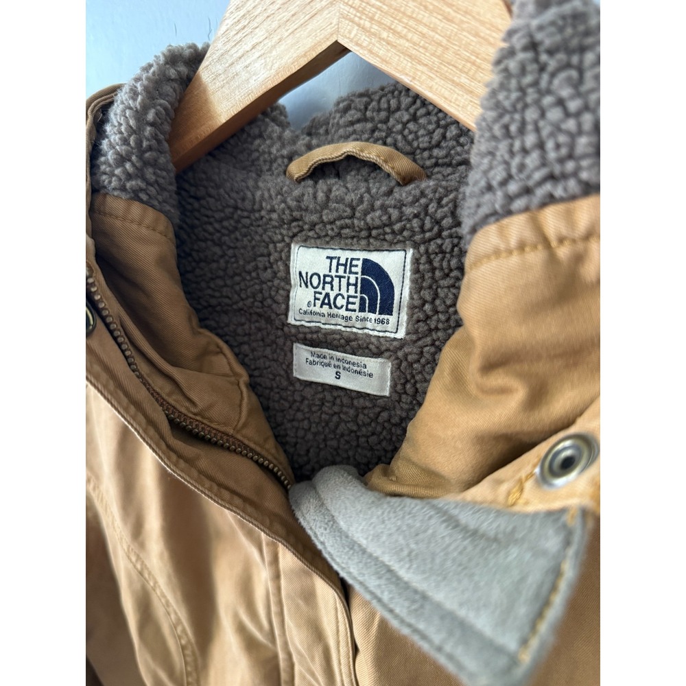 The North Face Fleece Lined Hooded Trench Jacket Wheat Women's Size Small Canvas - Picture 11 of 12